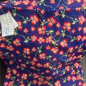 LuLaRoe Cassie Blue Floral Fabric with Red and Green Accents